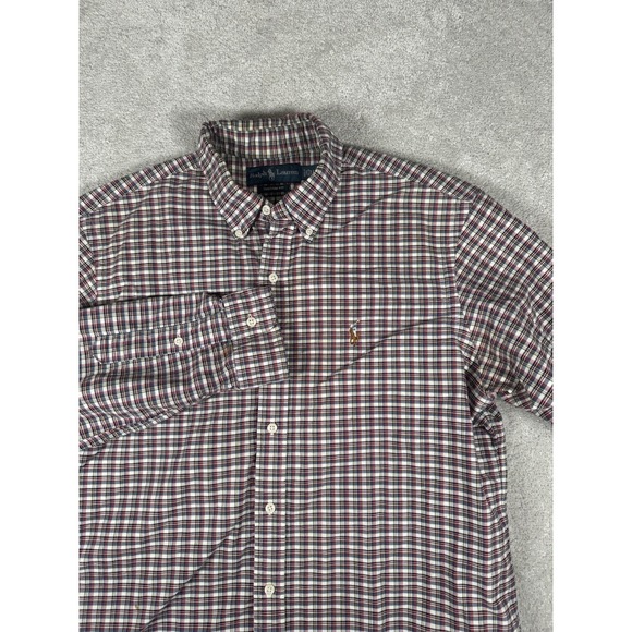 Vtg Polo Ralph Lauren L/S Oxford Button Front Shirt Men's L Plaid Red Flash Pony - Picture 2 of 10